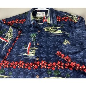 Vintage Reservoir Mens Hawaiian Shirt Aloha Floral Island Palm Trees Sz L